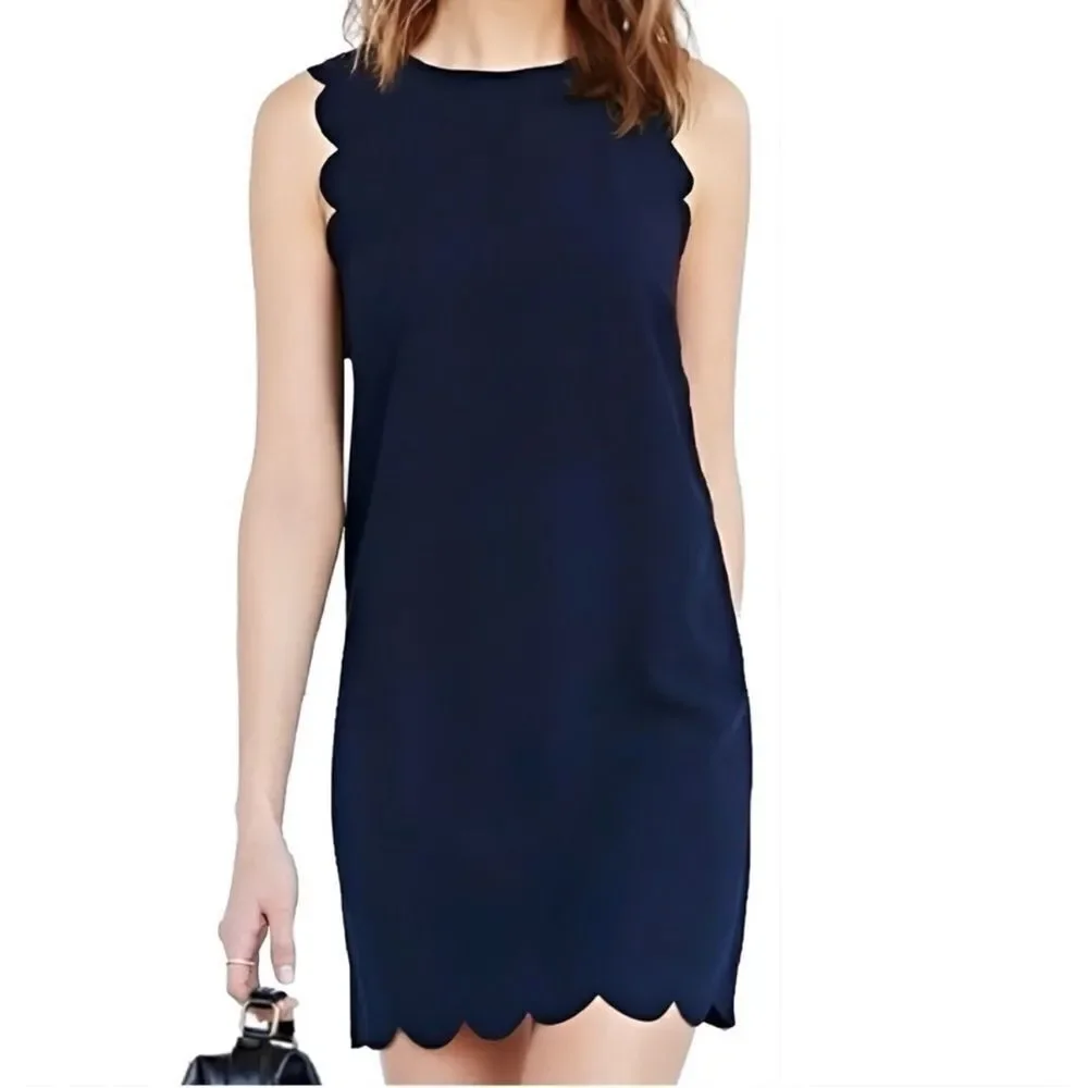J. Crew Scallop Edge Shift‎ Dress Navy Blue 2 Nautical Preppy Mini Sleeveless